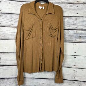 BKE XL Mustard Waffle Knit Button Down Shirt